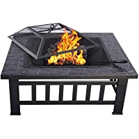 Los mejores  - HENGMEI 3 en 1 Brasero de Exterior 81cm Metal Fire Pit Calentador de Fuego Cuenco para el Fuego con Cubierta para Jardín…